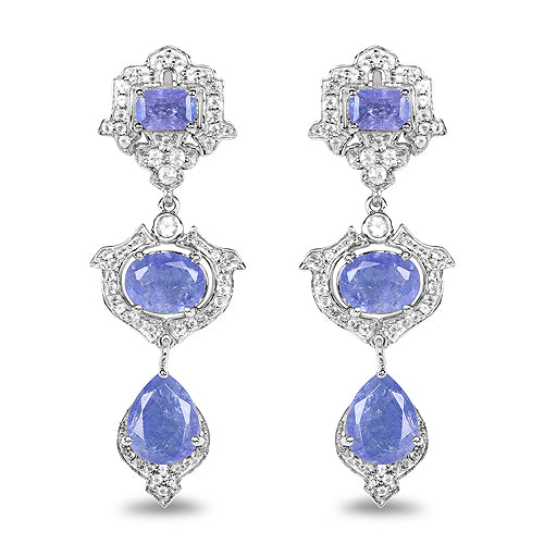 7.73 Carat Tanzanite and White Topaz Sterling Silver Earrings Bids.com, radiant drop pair on Tampa Home & Garden Store