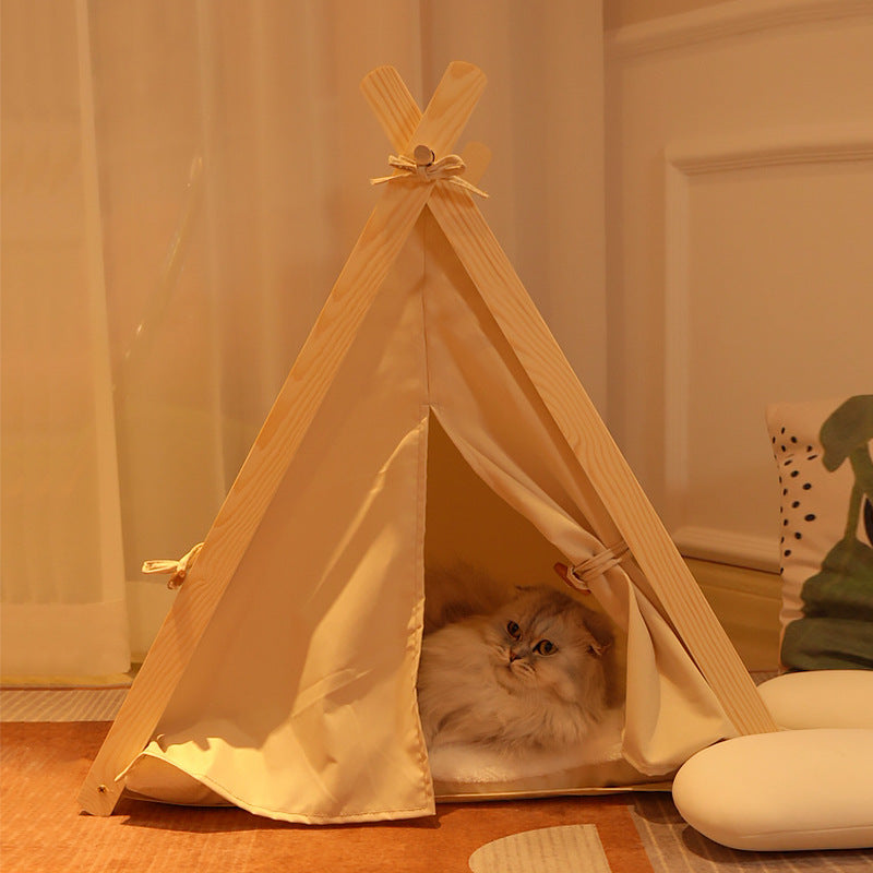 Pet tent for cats in striped canvas with wooden poles, removable and washable on Tampa Home & Garden Store