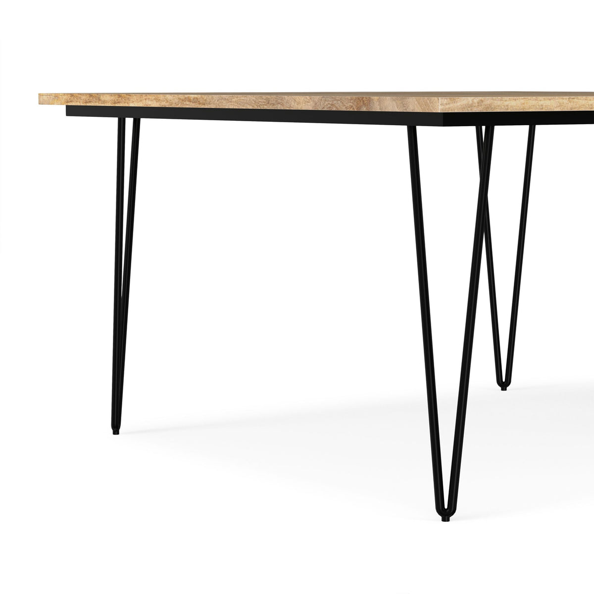 Square mango wood dining table with black hairpin legs natural finish on Tampa Home & Garden Store