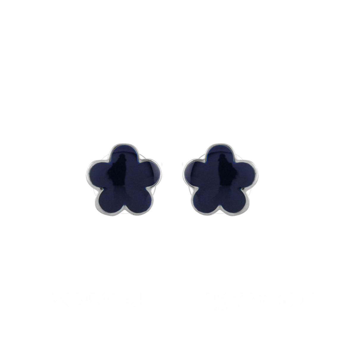 Daisy Love Earrings flower stud pair in navy blue enamel with silver border on Tampa Home & Garden Store