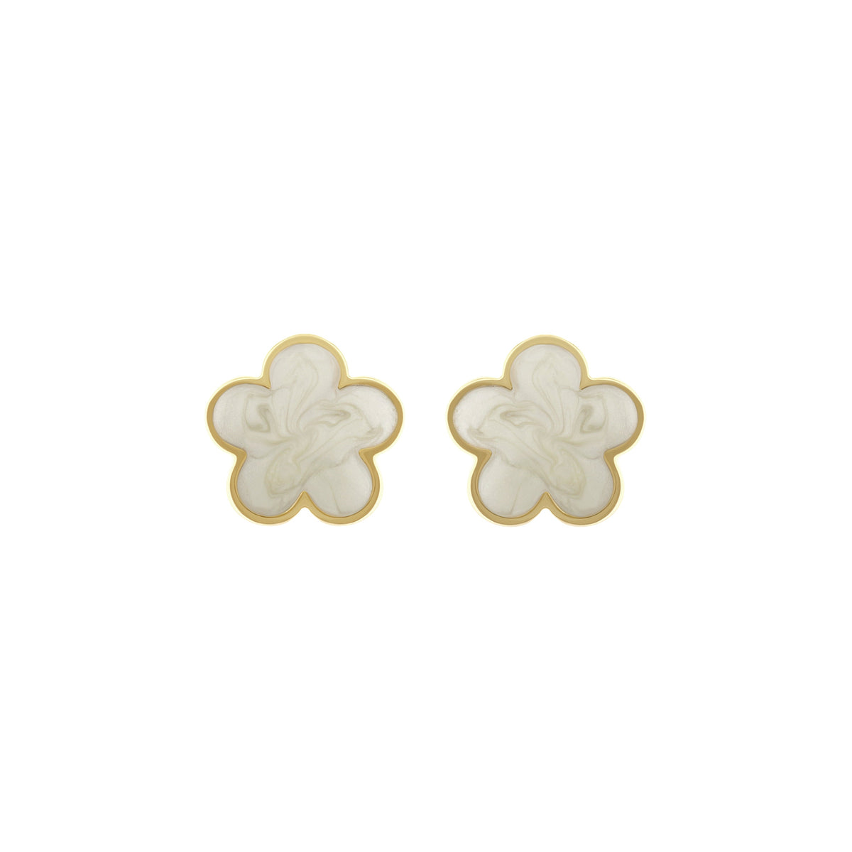 Daisy Love flower stud earrings with white marbled enamel and gold-tone edging, pair on Tampa Home & Garden Store