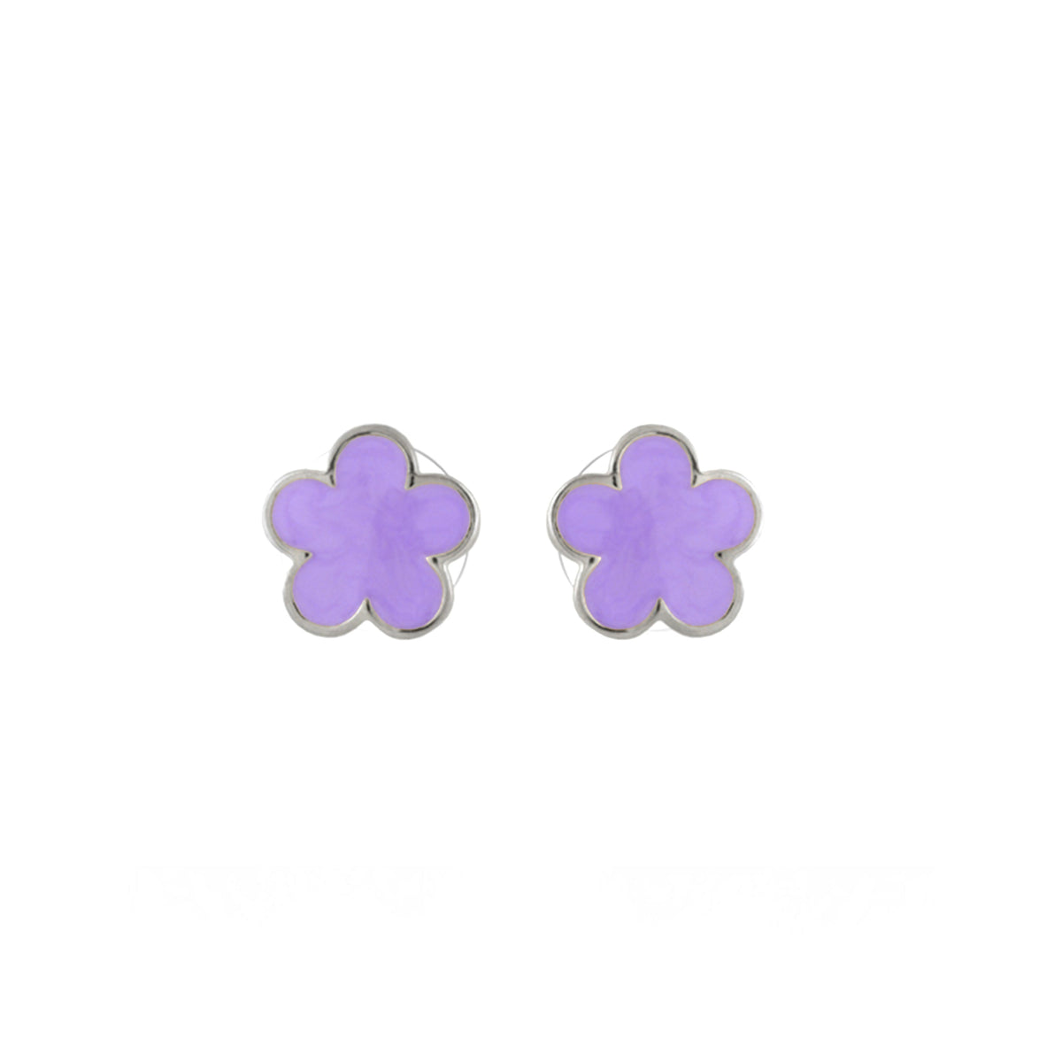 Daisy Love Flower Stud Earrings lavender purple petals with silver-tone bezel, pair on Tampa Home & Garden Store