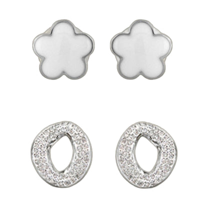 Enamel flower stud earrings and pavé hoop earrings in silver by Lauren G Adams on Tampa Home & Garden Store