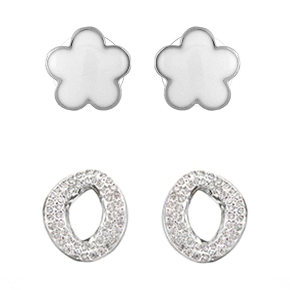 Enamel Flower Earrings Set by Lauren G Adams; flower-stud earrings and pavé hoop earrings on Tampa Home & Garden Store
