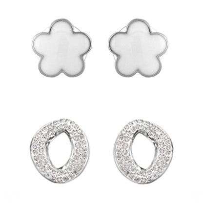 Enamel Flower Earrings Set by Lauren G Adams; flower-stud earrings and pavé hoop earrings on Tampa Home & Garden Store