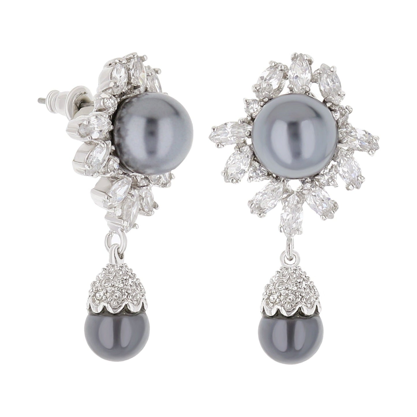 Vintage pearl earrings with grey central pearl and crystal halo by Lauren G Adams on Tampa Home & Garden Store