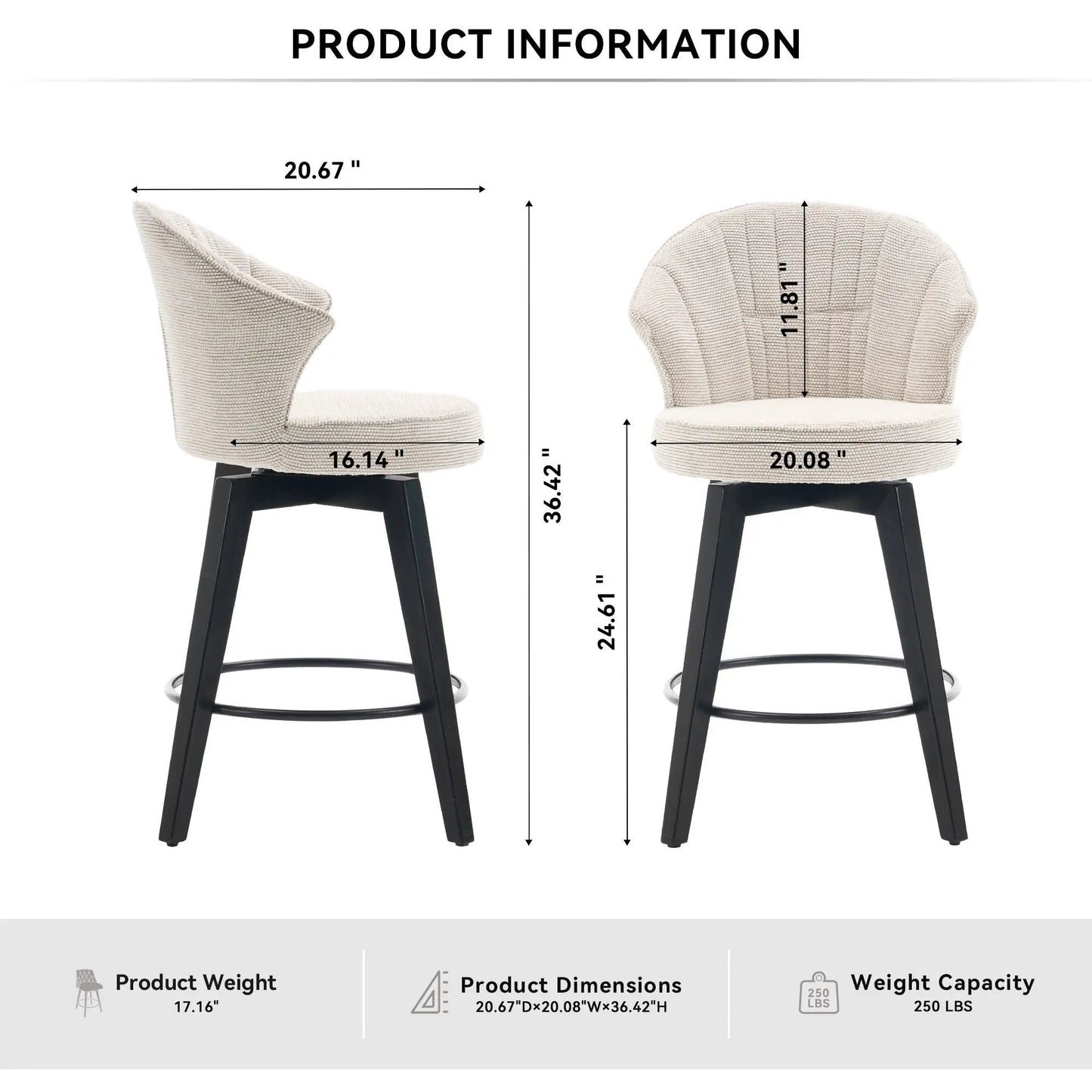 Wing Back Swivel Bar Stools set of 2 beige with black metal legs Unique Piece Furniture on Tampa Home & Garden Store