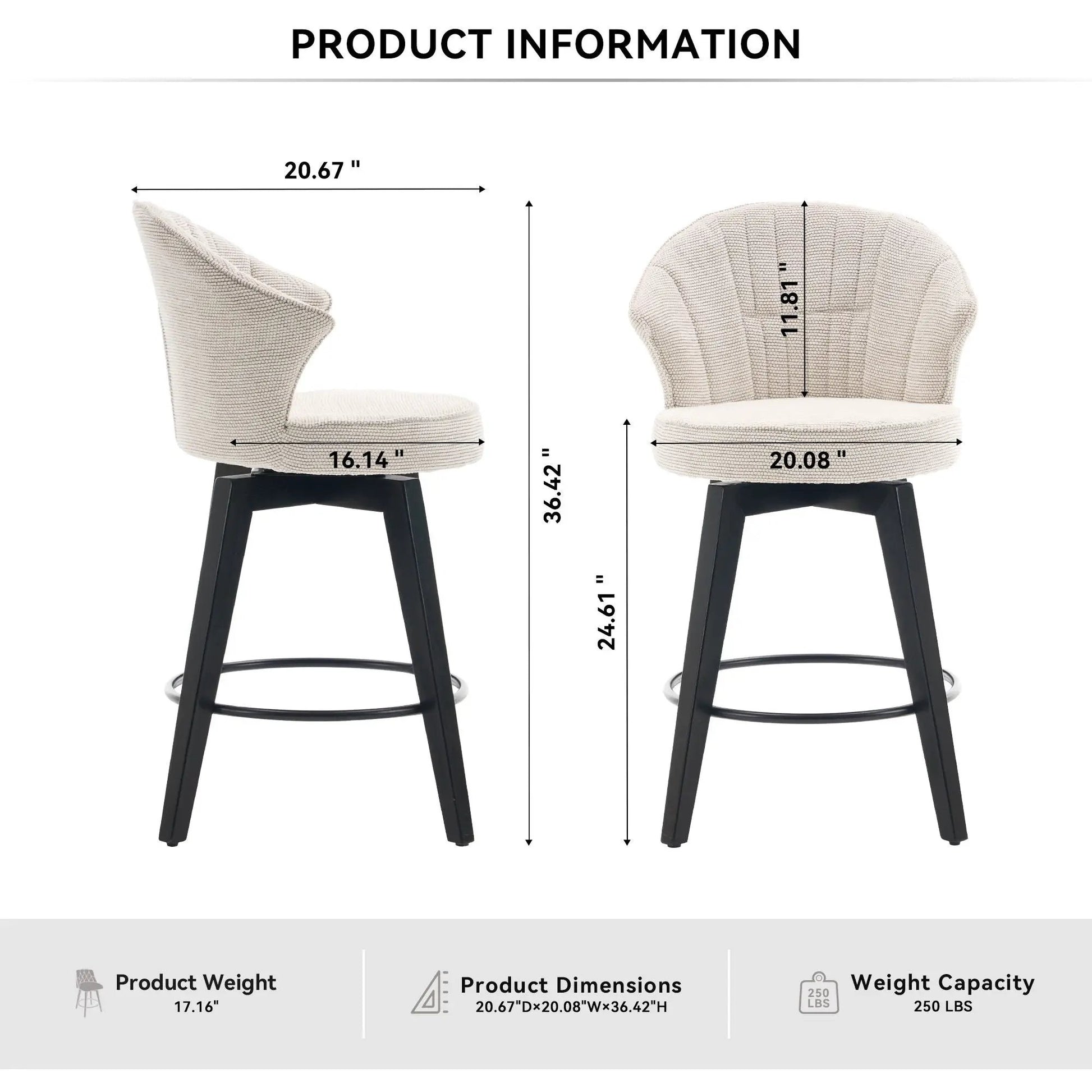 Wing Back Swivel Bar Stools set of 2 beige with black metal legs Unique Piece Furniture on Tampa Home & Garden Store
