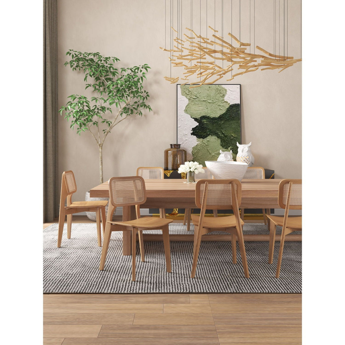 Dining Chair Set with Cane Backrests and Solid Wood Frames, eight chairs in light brown wood on Tampa Home & Garden Store