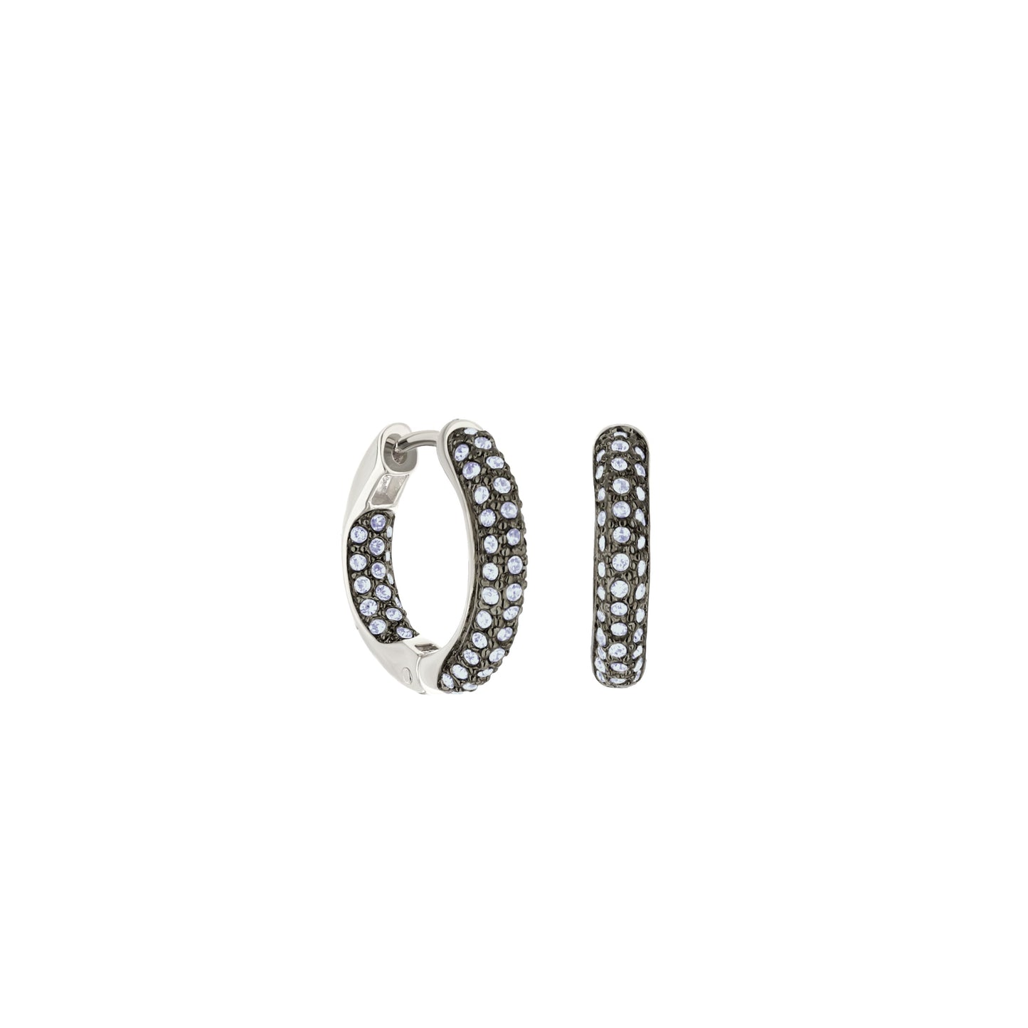 Pave hoop earrings domed huggie by Lauren G Adams, silver-tone with crystals on Tampa Home & Garden Store