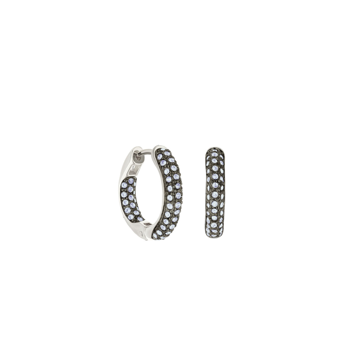Pave hoop earrings domed huggie by Lauren G Adams, silver-tone with crystals on Tampa Home & Garden Store