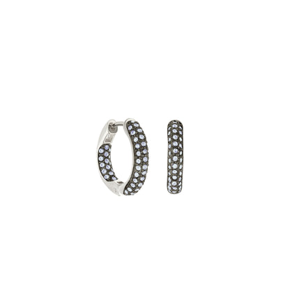 Pave hoop earrings domed huggie by Lauren G Adams, silver-tone with crystals on Tampa Home & Garden Store