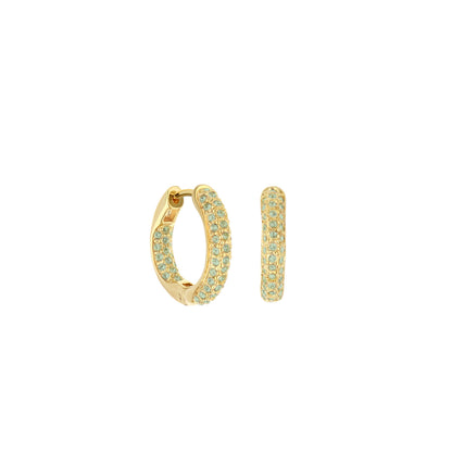 Pave hoop earrings domed huggie by Lauren G Adams in gold with mint green pavé stones, 2 earrings on Tampa Home & Garden Store