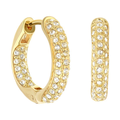 Pave hoop earrings domed huggie, gold-tone with crystals on Tampa Home & Garden Store