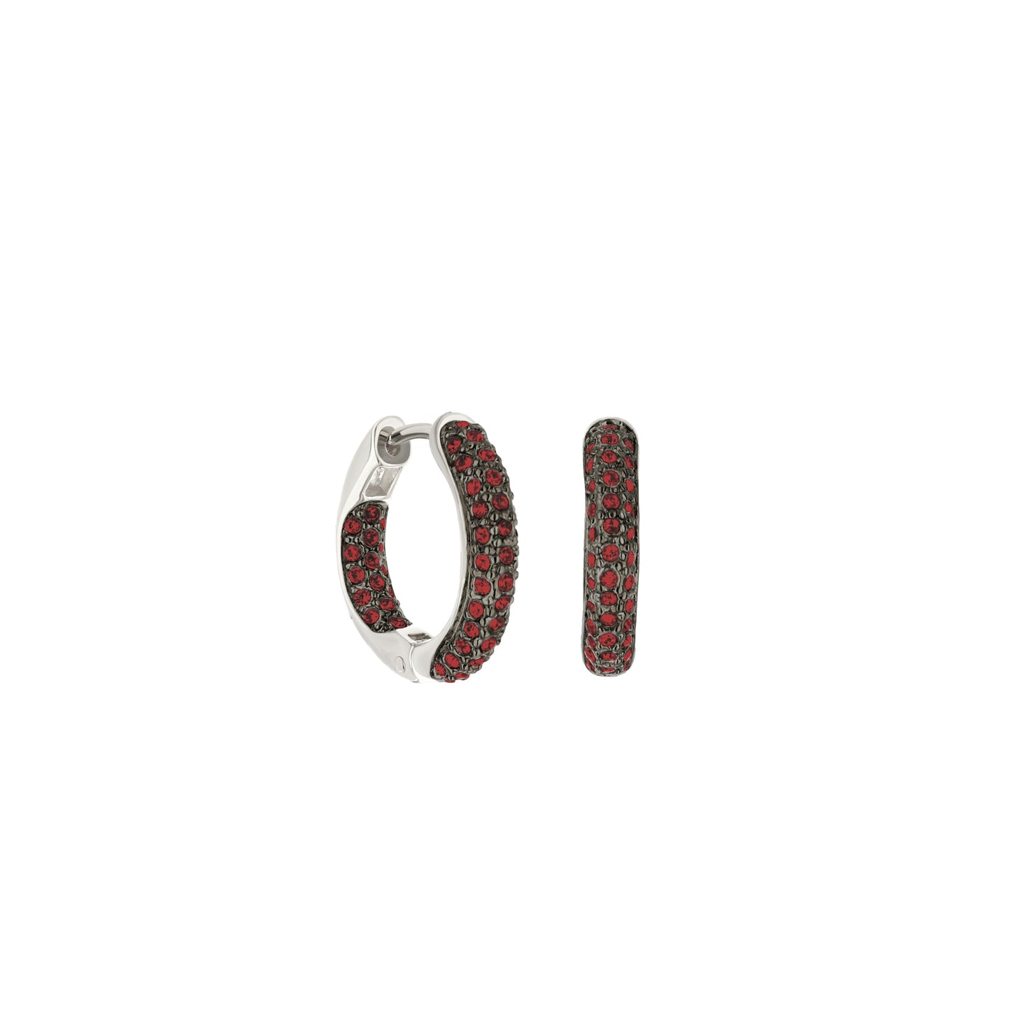 Lauren G Adams Pave Hoop Earrings Domed Huggie, silver metal with red pave stones pair on Tampa Home & Garden Store
