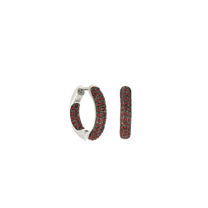 Lauren G Adams Pave Hoop Earrings Domed Huggie, silver metal with red pave stones pair on Tampa Home & Garden Store