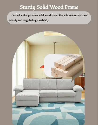 Modern L-shaped sectional sofa with ottoman in light gray leather upholstery 105.5 inch length on Tampa Home & Garden Store