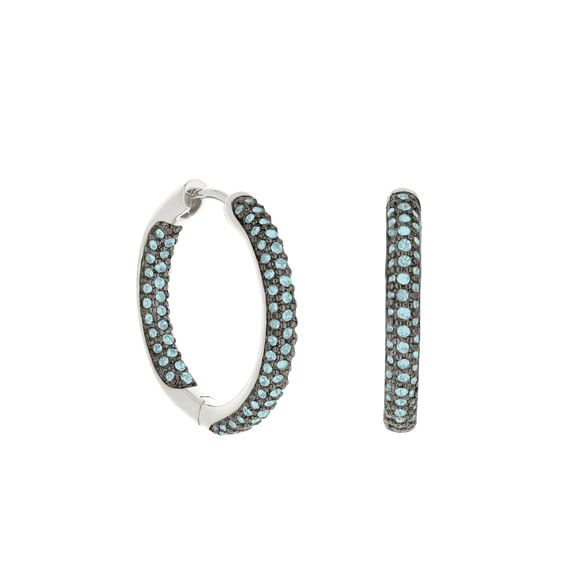 Pave hoop earrings domed huggie turquoise pavé by Lauren G Adams silver tone on Tampa Home & Garden Store