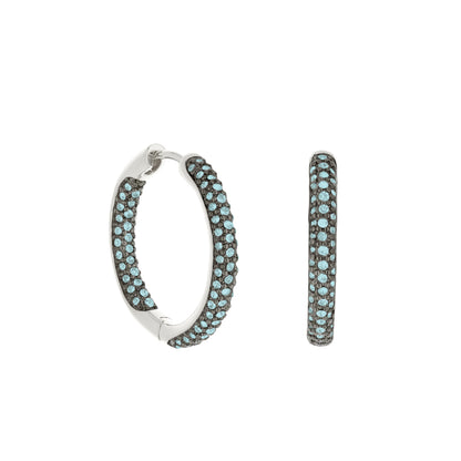 Pave hoop earrings domed huggie turquoise pavé by Lauren G Adams silver tone on Tampa Home & Garden Store
