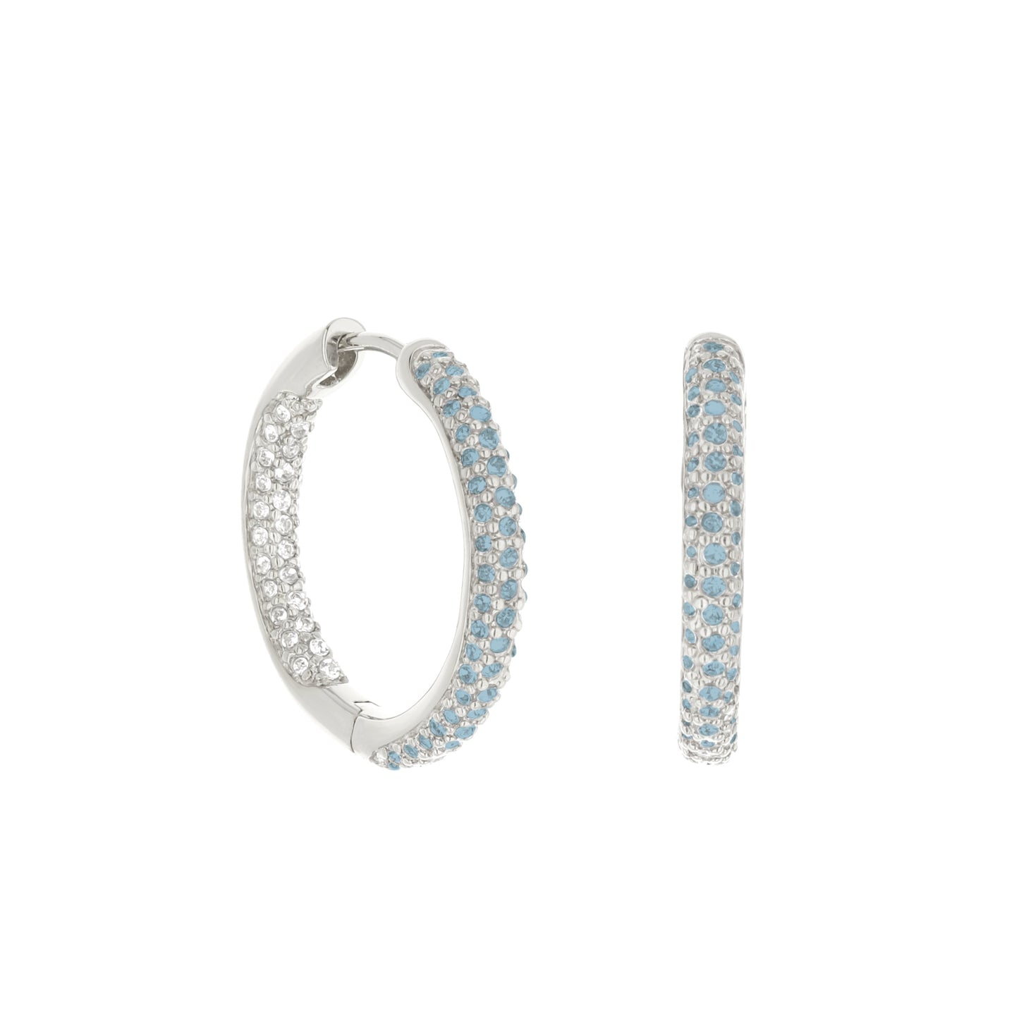 Pave Hoop Earrings Domed Huggie, silver-tone with blue and clear pavé crystals, 3-piece on Tampa Home & Garden Store