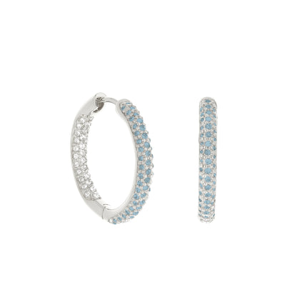 Pave Hoop Earrings Domed Huggie, silver-tone with blue and clear pavé crystals, 3-piece on Tampa Home & Garden Store