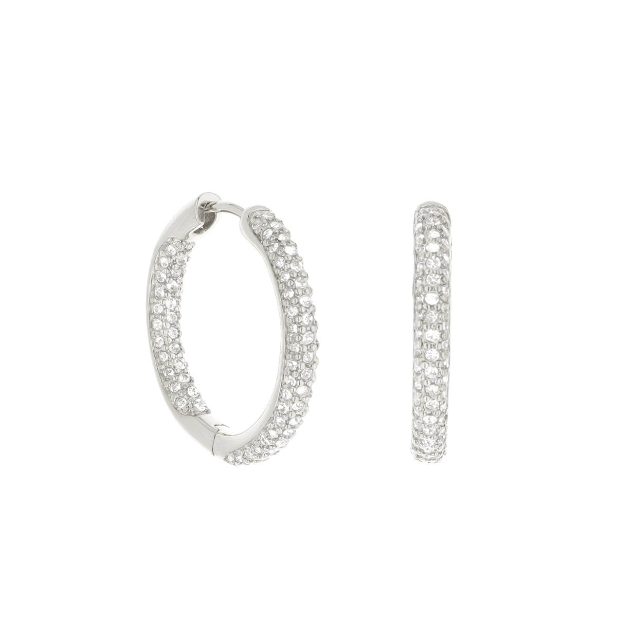Pave hoop earrings domed huggie by Lauren G Adams, silver-tone pavé crystal hoops on Tampa Home & Garden Store