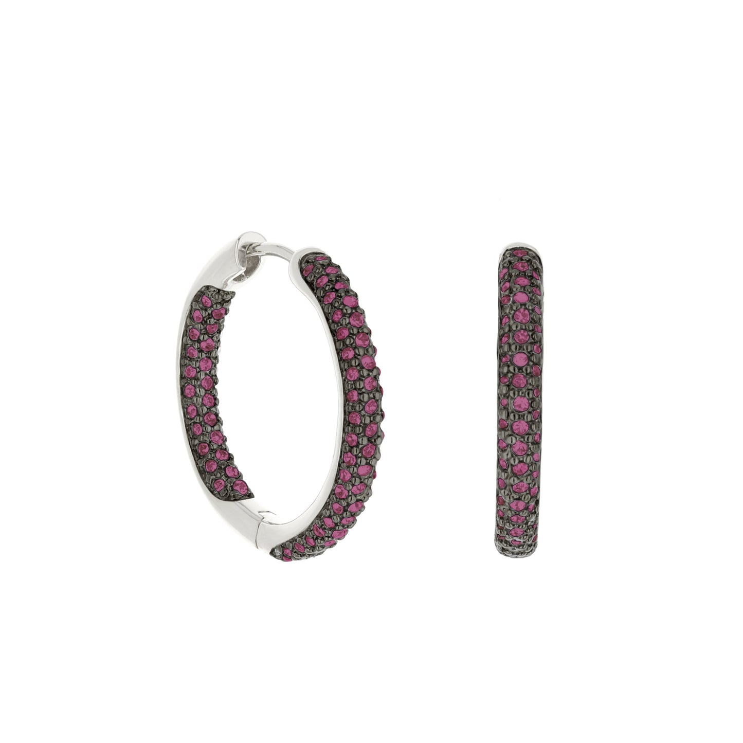 Pave hoop earrings domed huggie by Lauren G Adams with pink pave on silver-tone metal on Tampa Home & Garden Store