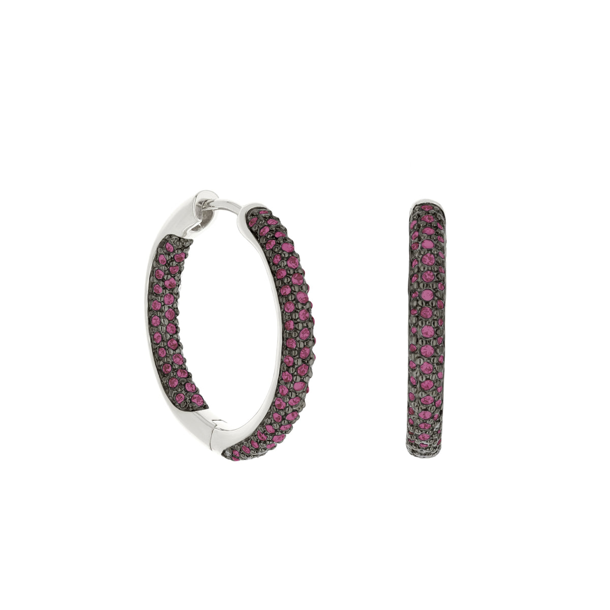 Pave hoop earrings domed huggie by Lauren G Adams with pink pave on silver-tone metal on Tampa Home & Garden Store