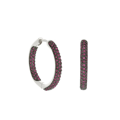 Pave hoop earrings domed huggie by Lauren G Adams with pink pave on silver-tone metal on Tampa Home & Garden Store
