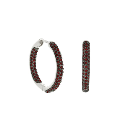 Pave Hoop Earrings - Domed Huggie, red pavé stones on silver-tone metal, Lauren G Adams on Tampa Home & Garden Store