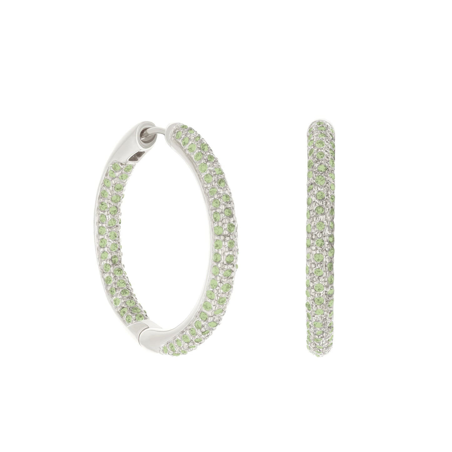 Pave Hoop Earrings Domed Huggie by Lauren G Adams in silver with green pave stones on Tampa Home & Garden Store