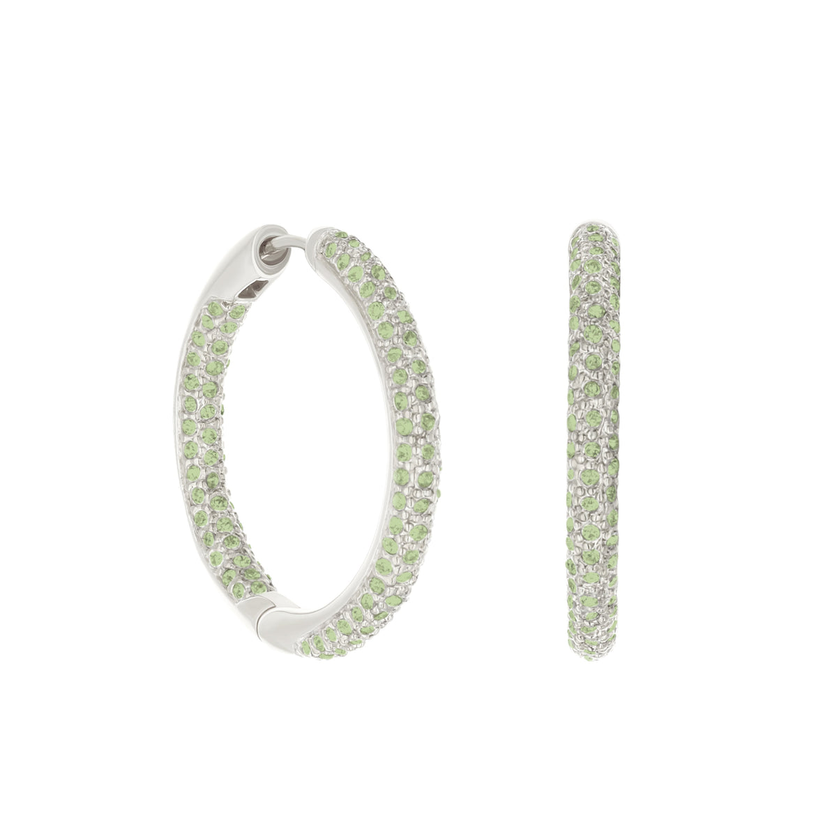 Pave Hoop Earrings Domed Huggie by Lauren G Adams in silver with green pave stones on Tampa Home & Garden Store