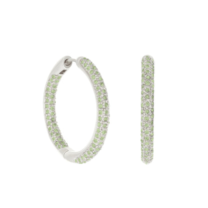 Pave Hoop Earrings Domed Huggie by Lauren G Adams in silver with green pave stones on Tampa Home & Garden Store
