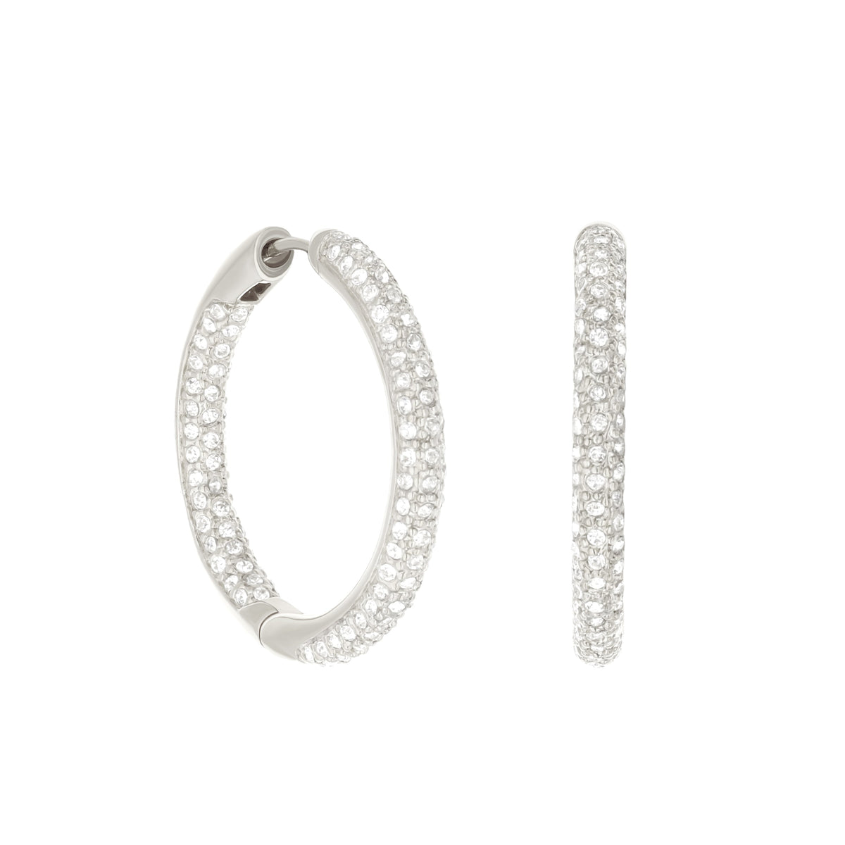 Pave hoop earrings domed huggie by Lauren G Adams in silver with pave crystals on Tampa Home & Garden Store