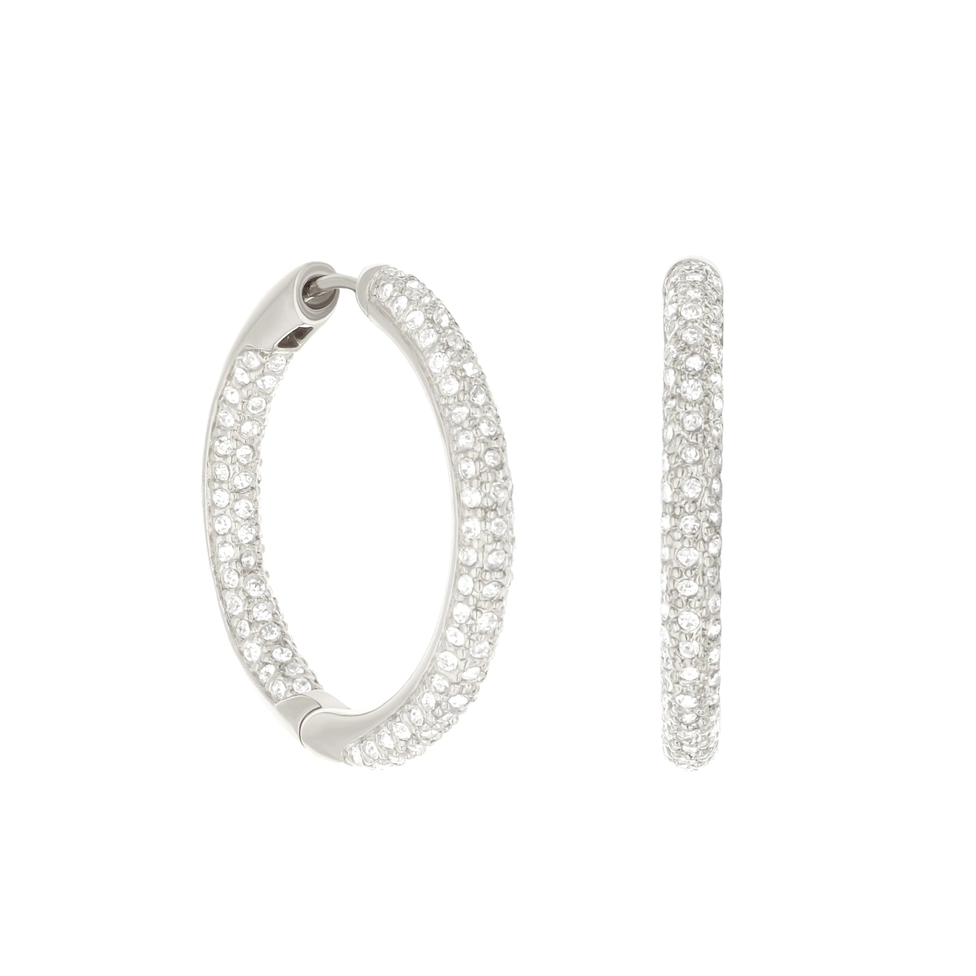 Pave hoop earrings domed huggie by Lauren G Adams in silver with pave crystals on Tampa Home & Garden Store