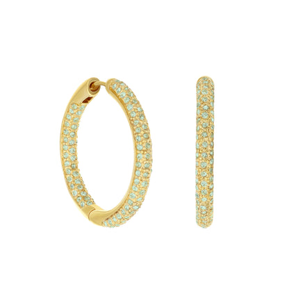 Pave Hoop Earrings Domed Huggie gold-tone with turquoise pavé stones by Lauren G Adams on Tampa Home & Garden Store
