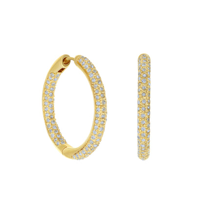 Pave Hoop Earrings — Domed Huggie, gold-tone with clear pavé stones, Lauren G Adams on Tampa Home & Garden Store