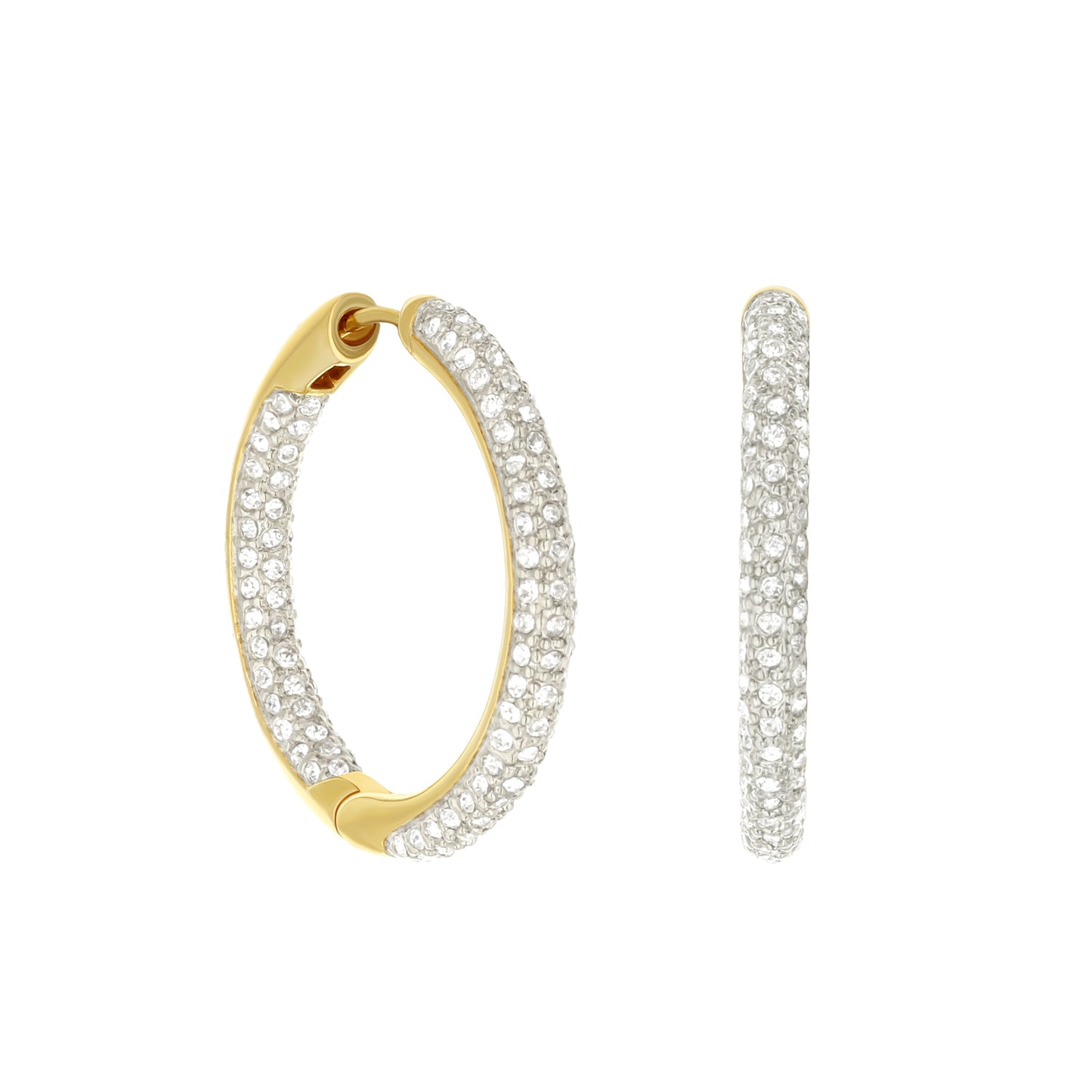 Gold pave hoop earrings domed huggie with diamonds, Lauren G Adams Collections on Tampa Home & Garden Store