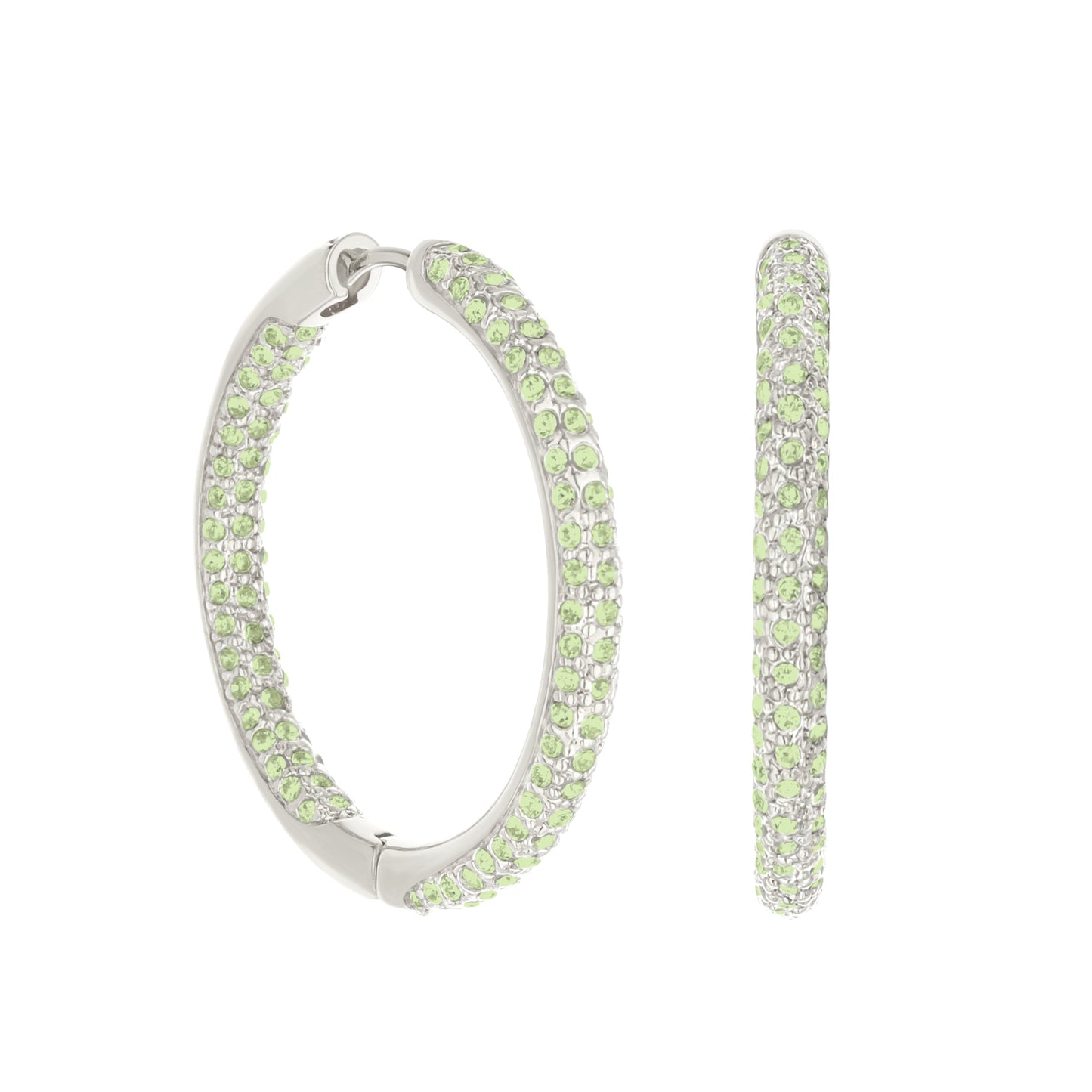 Pave Hoop Earrings Domed Huggie trio in silver with lime pave stones Lauren G Adams on Tampa Home & Garden Store