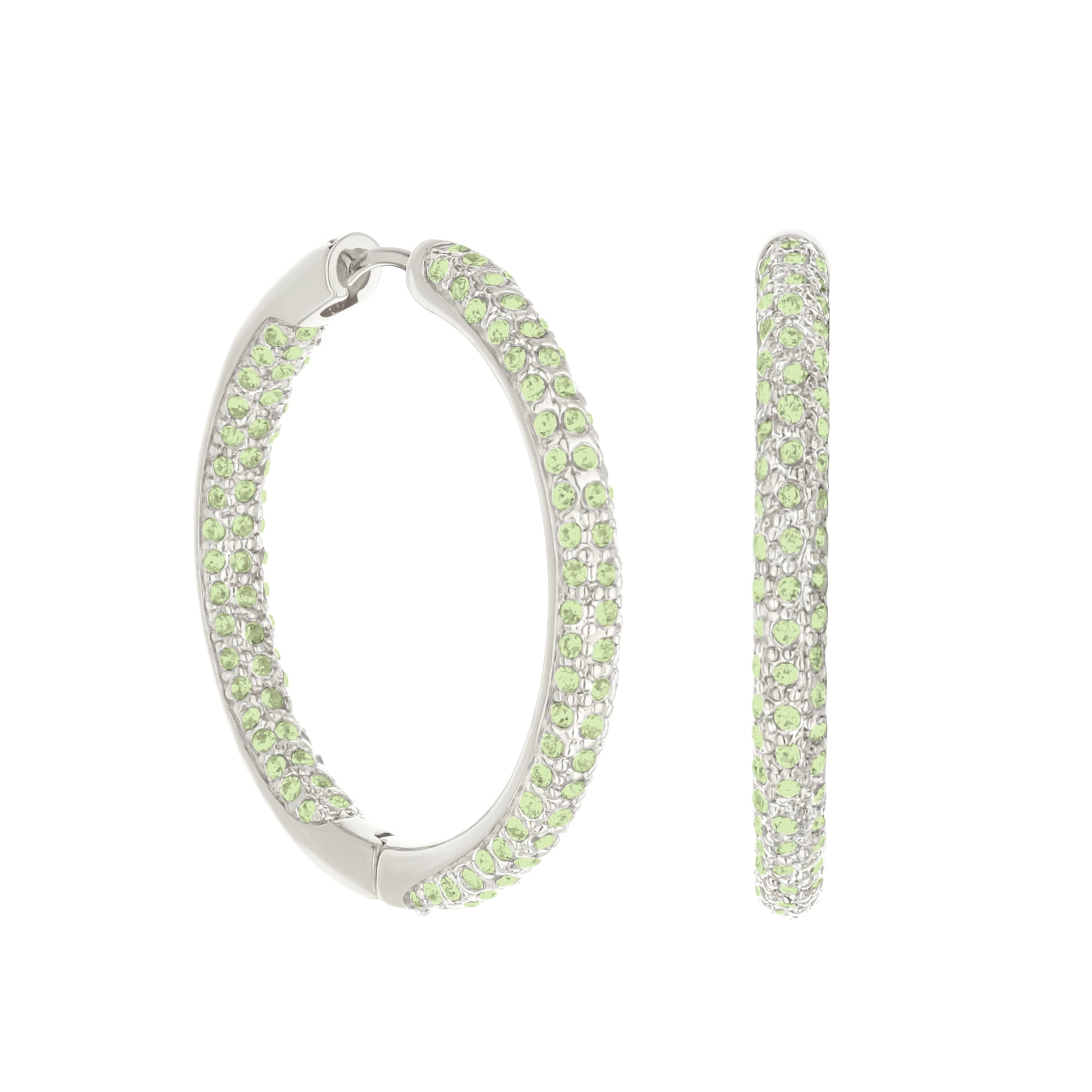 Pave Hoop Earrings Domed Huggie trio in silver with lime pave stones Lauren G Adams on Tampa Home & Garden Store