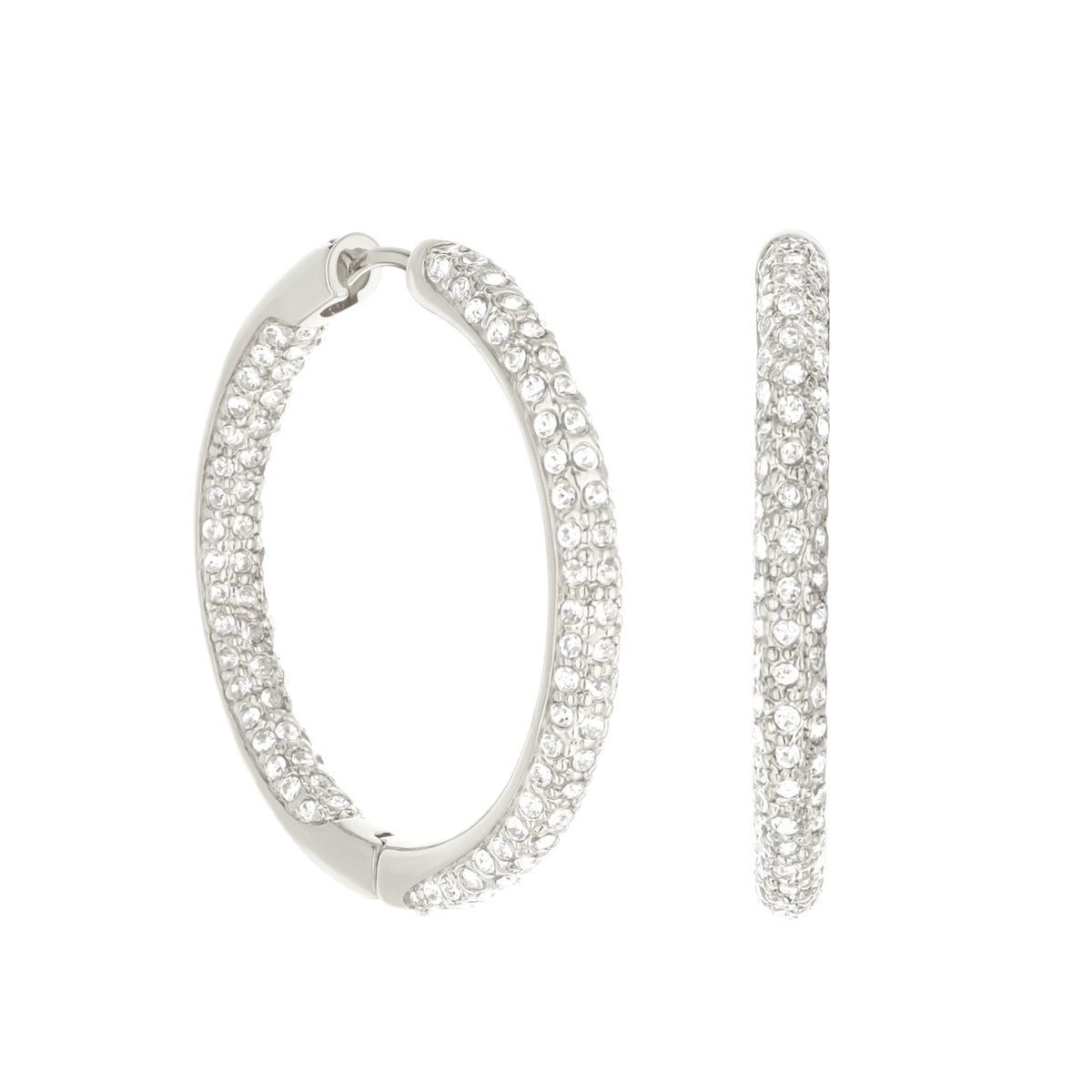 Pave Hoop Earrings Domed Huggie by Lauren G Adams in silver-tone with pavé crystals on Tampa Home & Garden Store