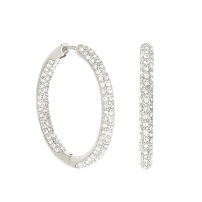 Pave Hoop Earrings Domed Huggie by Lauren G Adams in silver-tone with pavé crystals on Tampa Home & Garden Store
