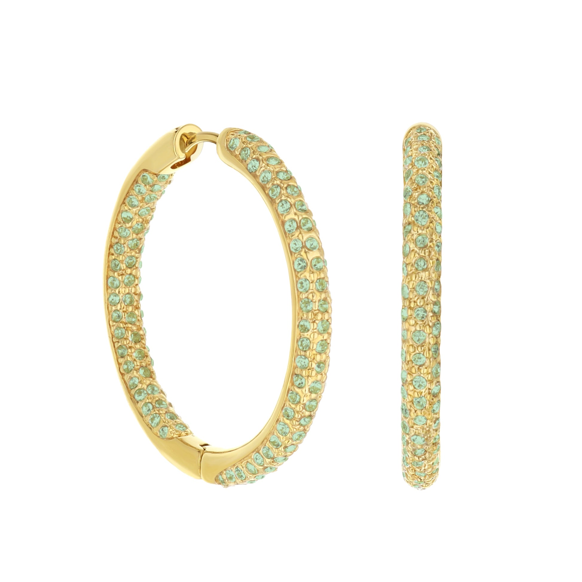Pave Hoop Earrings Huggie by Lauren G Adams gold hoops with turquoise pavé stones, 3 shown on Tampa Home & Garden Store