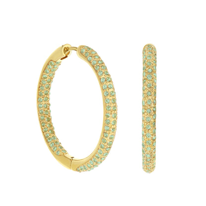 Pave Hoop Earrings Huggie by Lauren G Adams gold hoops with turquoise pavé stones, 3 shown on Tampa Home & Garden Store