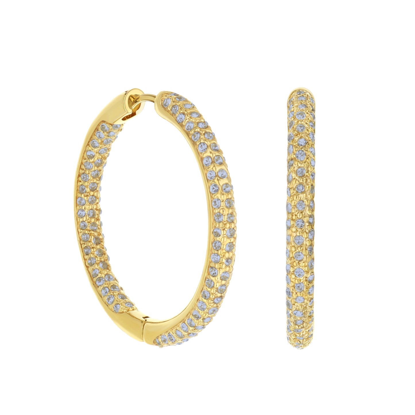 Pave Hoop Earrings Domed Huggie by Lauren G Adams, gold-tone with pavé crystals on Tampa Home & Garden Store