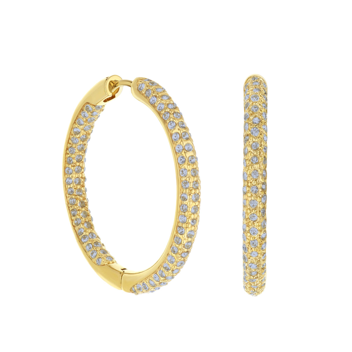Pave Hoop Earrings Domed Huggie by Lauren G Adams, gold-tone with pavé crystals on Tampa Home & Garden Store