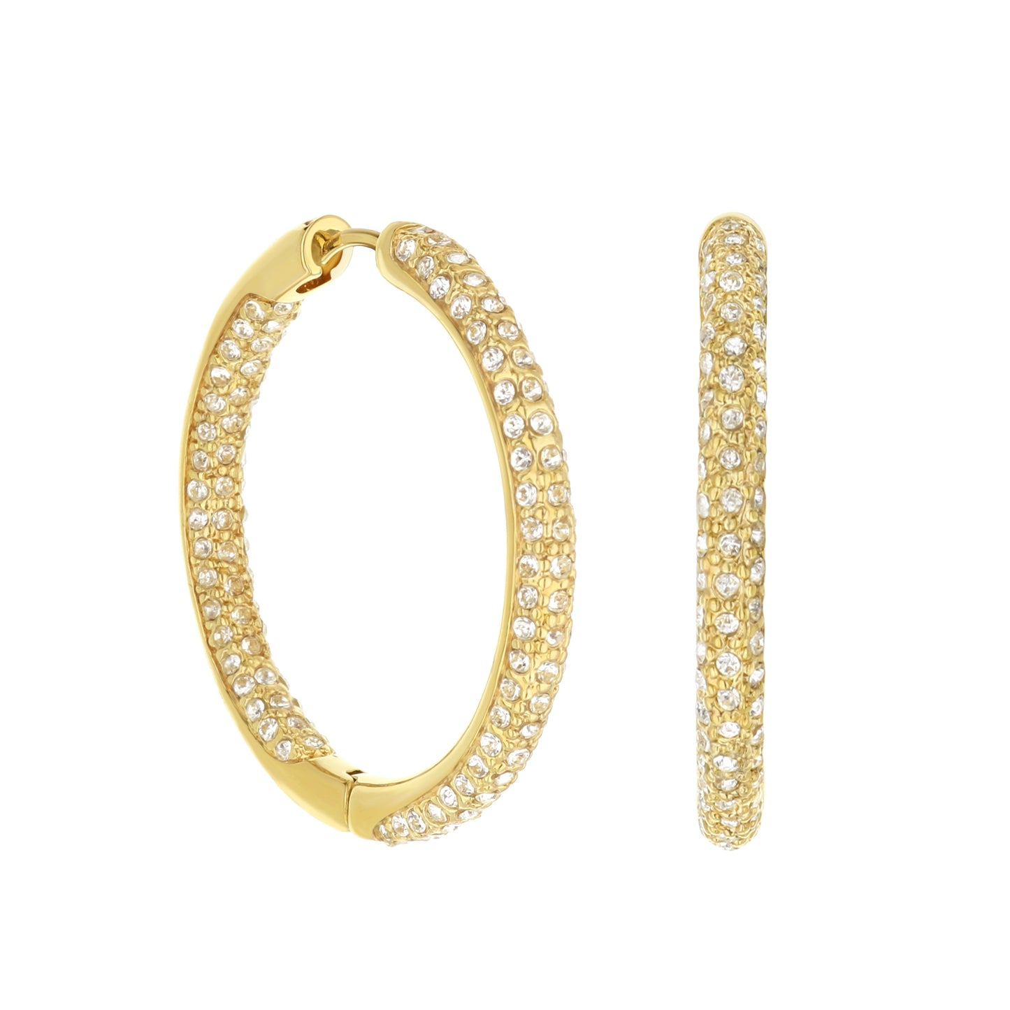 Pave Hoop Earrings Domed Huggie in gold-tone with crystal pavé on Tampa Home & Garden Store