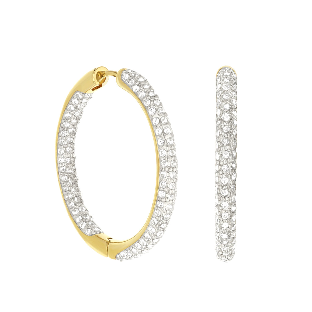 Lauren G Adams Pave Hoop Earrings — Domed Huggie, yellow gold with pavé crystals on Tampa Home & Garden Store
