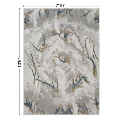 Geometrix Gray Area Rug with 3D effect; abstract marble pattern with blue and tan veining on Tampa Home & Garden Store