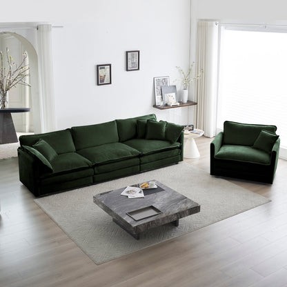 2-Piece Upholstered Sectional Sofa Set in Green Chenille with green cushions in a living room on Tampa Home & Garden Store